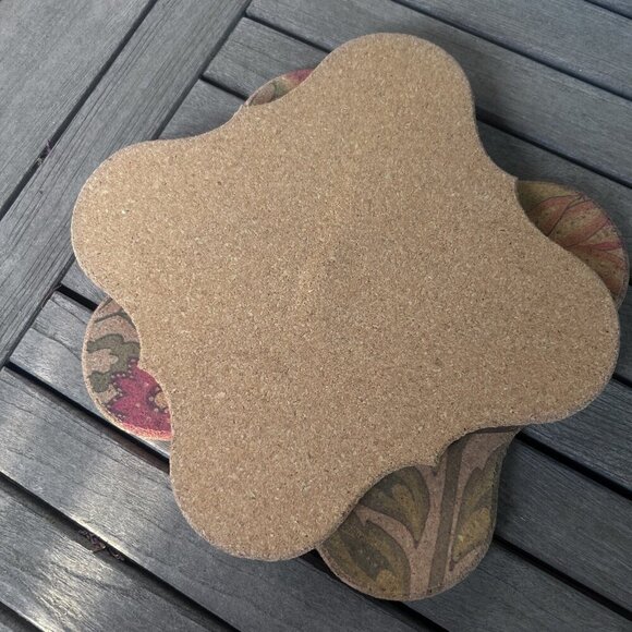 Colorful Bird and Flower Scalloped Cork Trivet Hot Plate Set of 2 - Picture 7 of 7